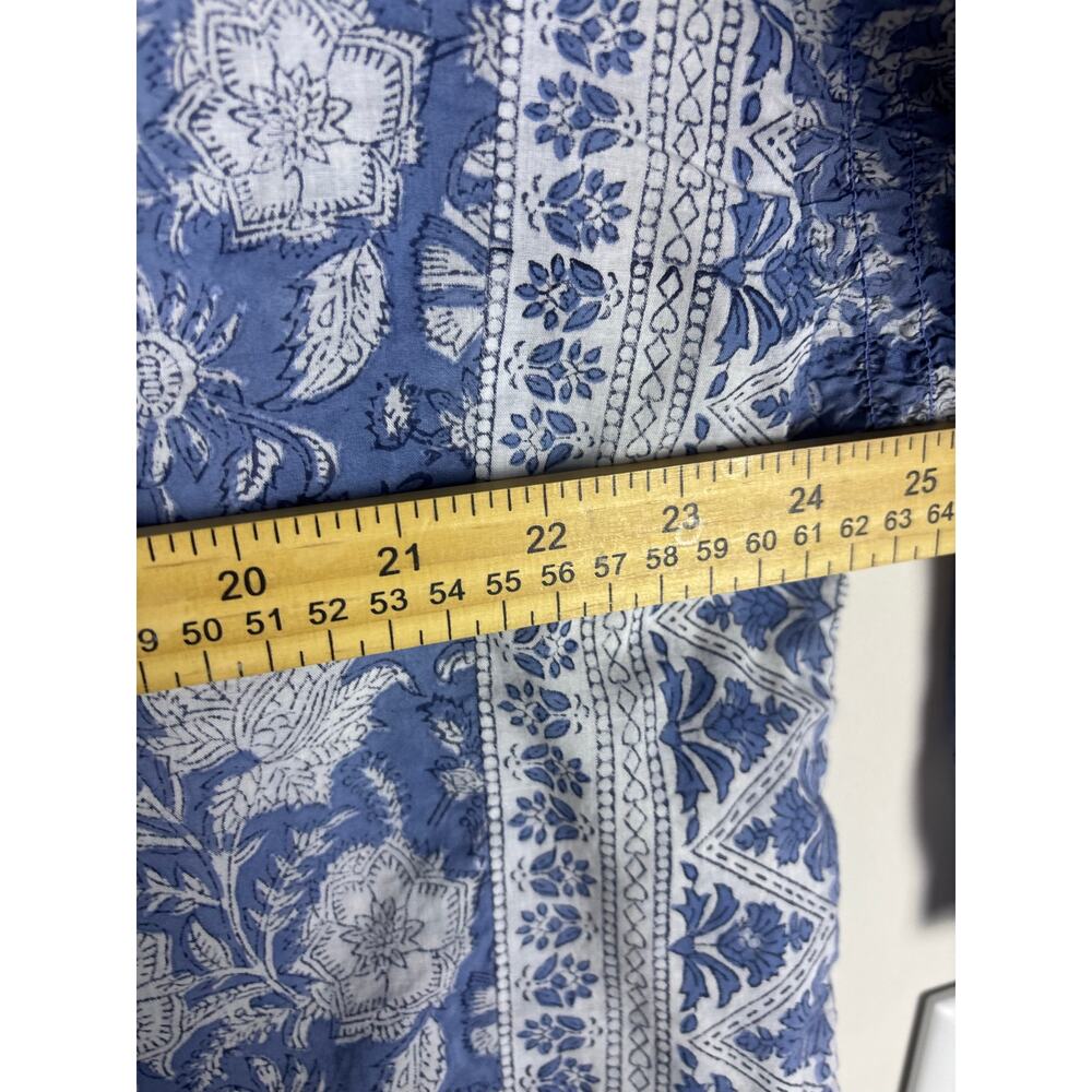Pure Jill J Jill Womens XL Blue White Floral Border Print Cotton Blouse Boho - Picture 4 of 7